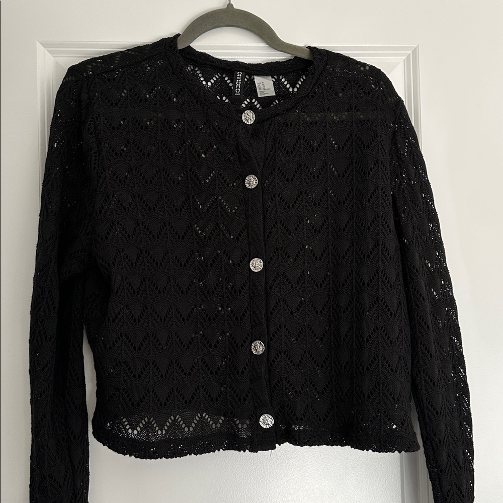 Black crochet Cardigan with Silver Buttons